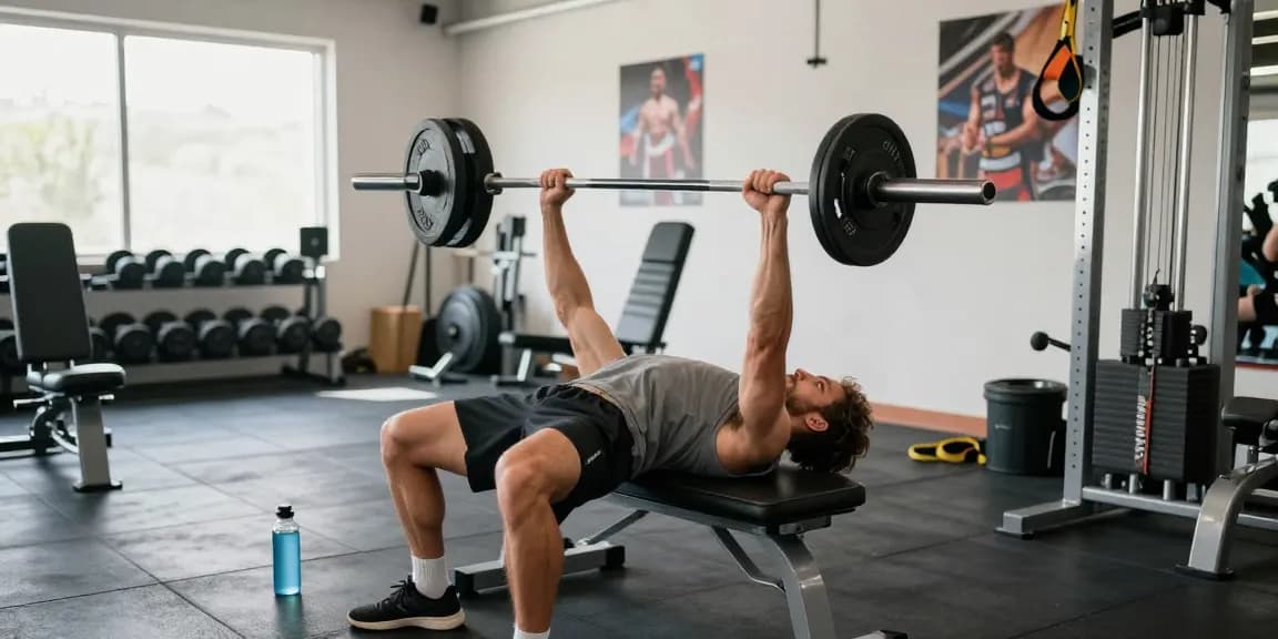 Prime Pharma Steroids in een moderne sportschool met een atleet die traint met halters in een energieke omgeving.