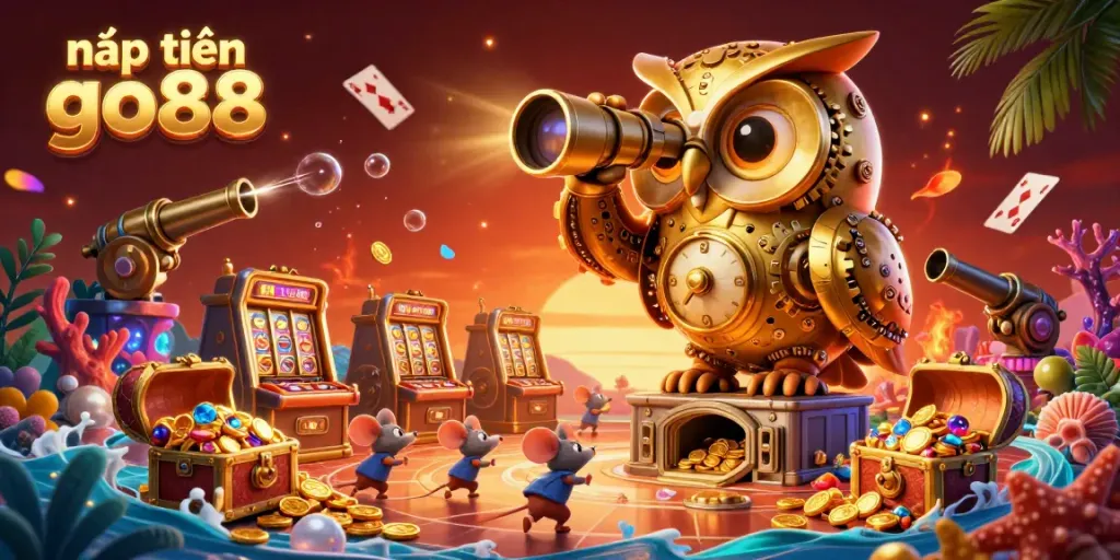 Engage with vibrant casino action nạp tiền go88 as animated golden owl oversees the fun.