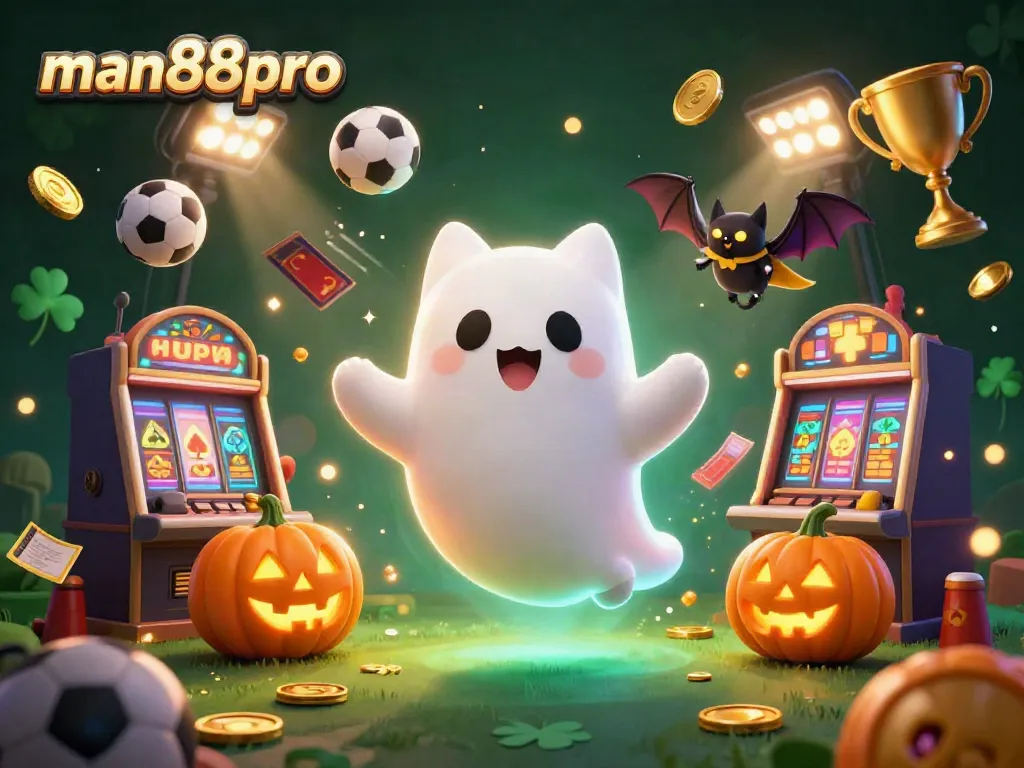 Win big at man88pro with a lively ghost cat and bat sharing the haunted casino experience.