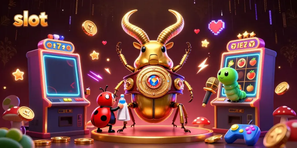 Engage in thrilling slot action with dynamic characters and colorful machines in a vibrant casino backdrop.